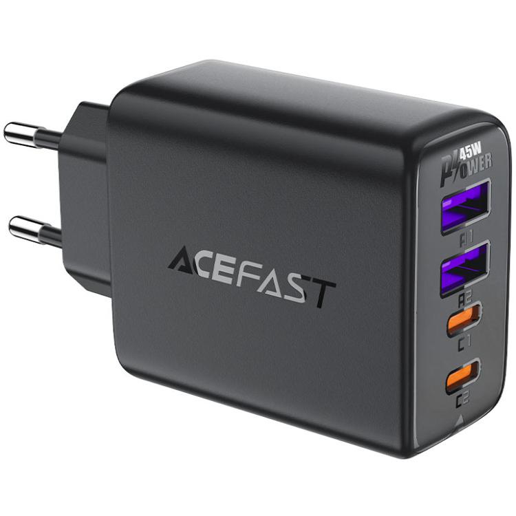 Зарядное устройство Acefast A61 45W 2xType-C 2xUSB Gan Fast Charger Black (6974316282754)