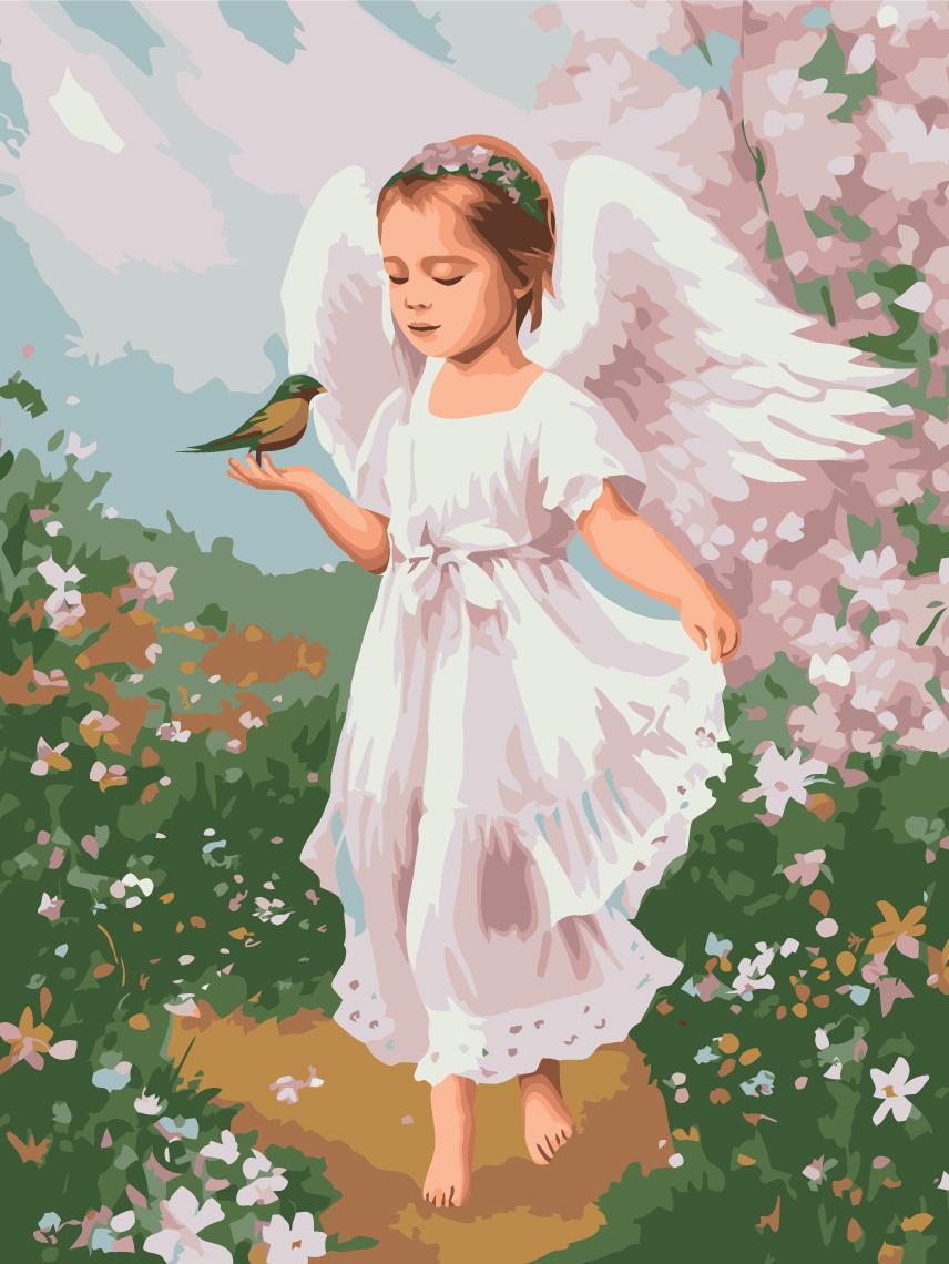 Картина по номерам Brushme Ангелочек с птичкой 30x40 см (RBS53707)