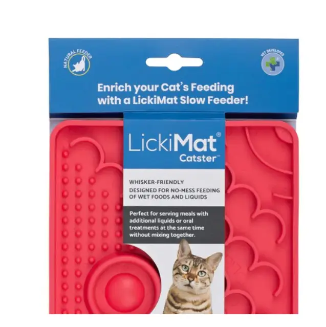 Коврик каучуковый для медленного питания LickiMat Cat Catster Red - фото 1 Коврик каучуковый для медленного питания LickiMat Cat Catster Red - фото 1