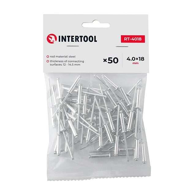 Заклепка алюмінієва Intertool 4х18 мм 50 шт. (RT-4018) Заклепка алюмінієва Intertool 4х18 мм 50 шт. (RT-4018)