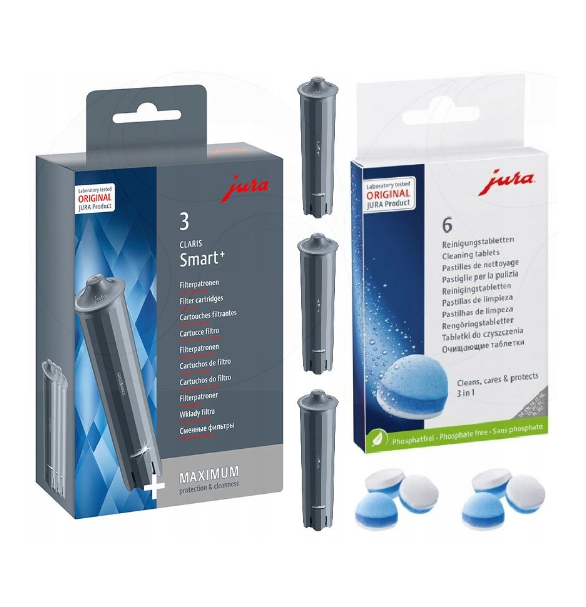 Набір для обслуговування кавоварок Jura фільтр для води Claris Smart+ 3 шт./таблетки від кавових масел та жирів 6 шт. (10251035)