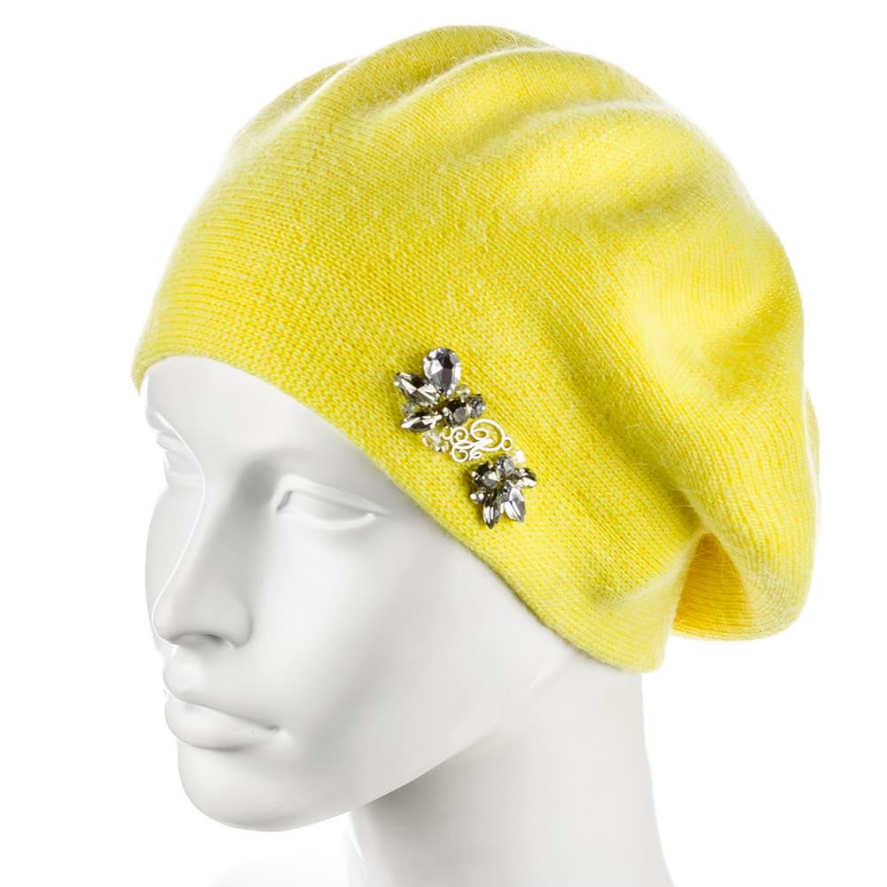 Берет ангоровый Actrics WH778 двойной на ножке с камнями L р. 57-58 Желтый