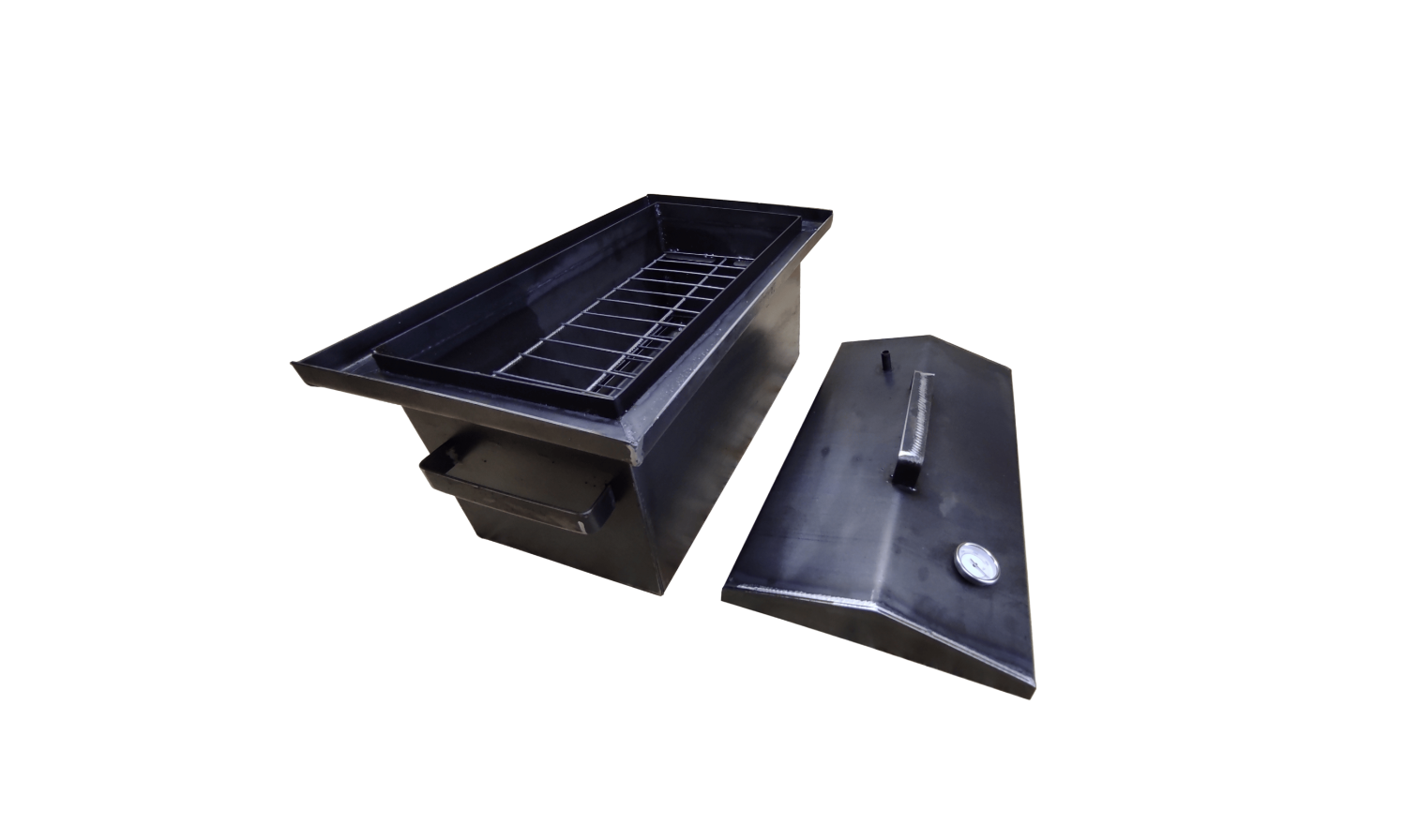 Коптильная для горячего копчения с термометром и гидрозатвором сталь 2 мм 450x240x210 мм (7006) - фото 2 Коптильная для горячего копчения с термометром и гидрозатвором сталь 2 мм 450x240x210 мм (7006) - фото 2