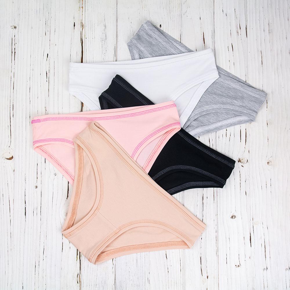Набор трусов-слип хлопковых XXL 5 шт. Телесный/Черный/Серый/Белый/Розовый