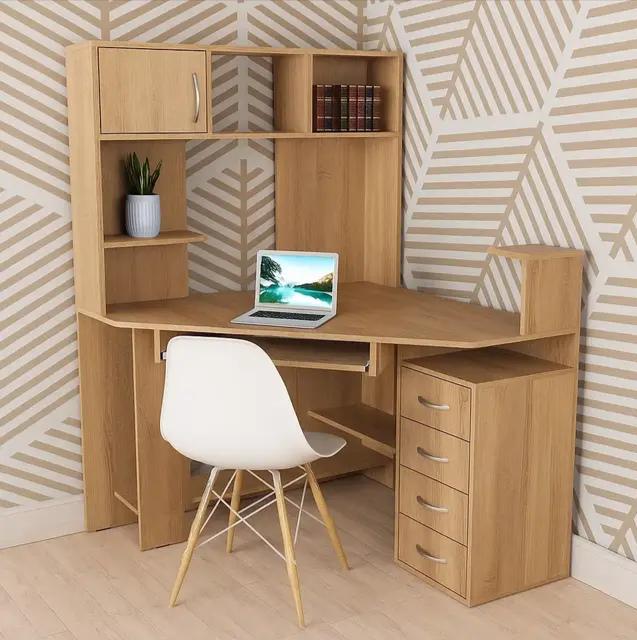 Стіл кутовий комп'ютерний письмовий з тумбою і полицями Дуб сонома (1115683) - фото 1 Стіл кутовий комп'ютерний письмовий з тумбою і полицями Дуб сонома (1115683) - фото 1