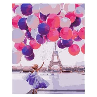 Набор для росписи по номерам Strateg Девушка с шариками в Париже 40х50 см (VA-1556-mt)