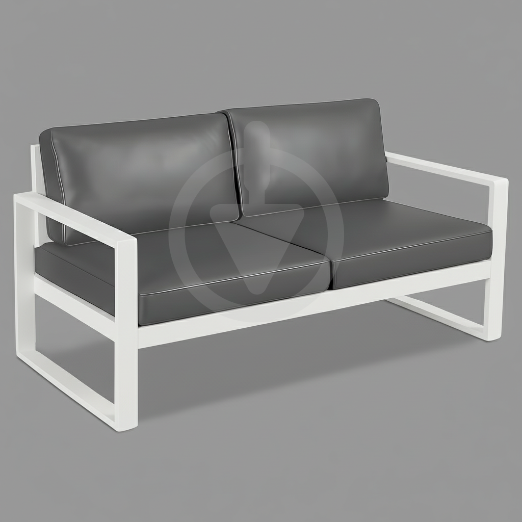 Диван металлический AVVS Бостон уличный 130 см лофт с подлокотниками экокожа Светло-серый/Белый