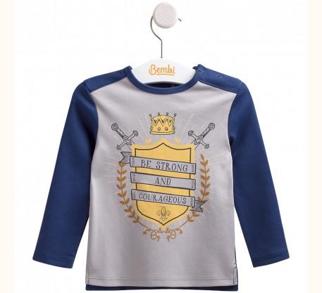 Футболка с длинным рукавом для мальчика Bembi ФБ 595 86 см Синий/Серый