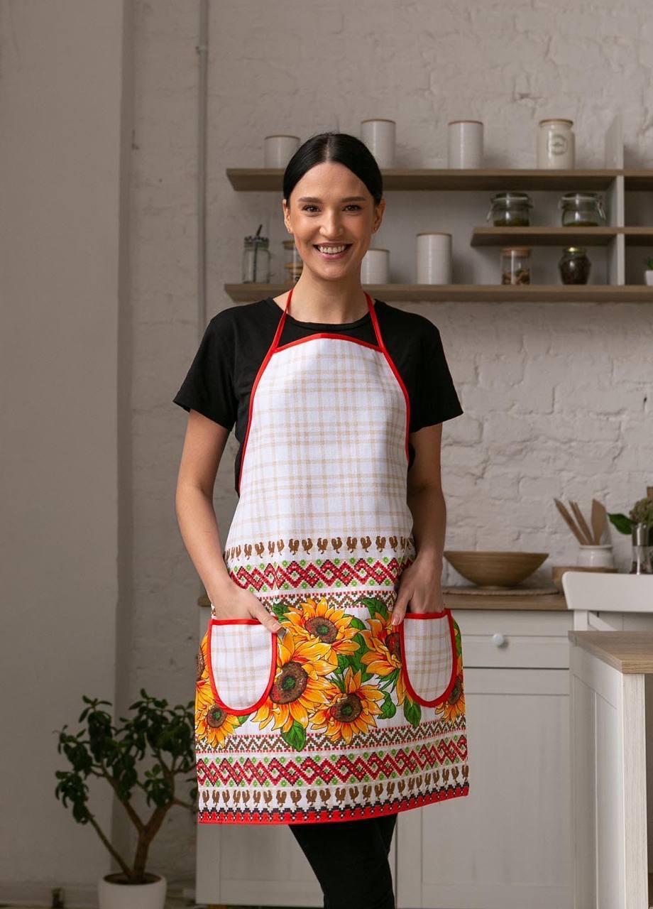 Фартук с перчаткой и прихваткой для кухни Подсолнухи 55х73 см Белый (П4К-fartuh0015) Фартук с перчаткой и прихваткой для кухни Подсолнухи 55х73 см Белый (П4К-fartuh0015)