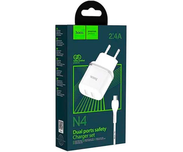 Пристрій зарядний мережевий Hoco N4 Aspiring з кабелем MicroUSB 2,4 A 2USB White