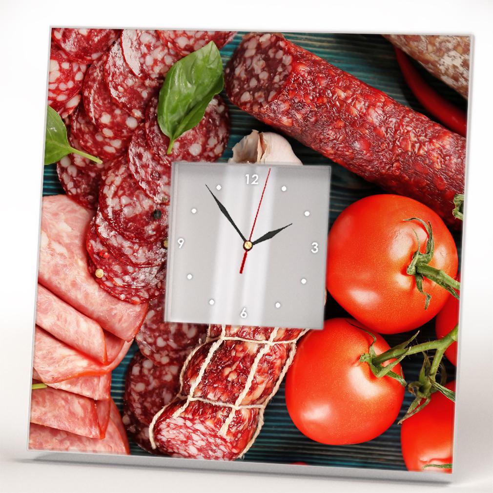Часы для кухни Разные мясные изделия, колбаса 260x260 мм (C04517)