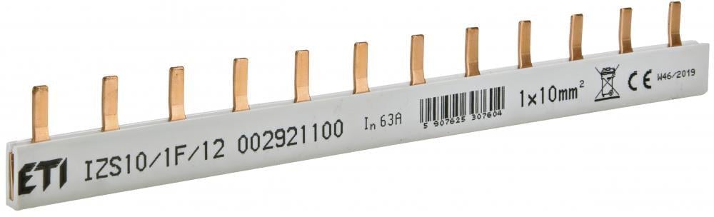 Шина соединительная ETI IZS10/1F/12 1Р 63А тип PIN штирь 12 модулей 10 мм2 21 см (2921100)