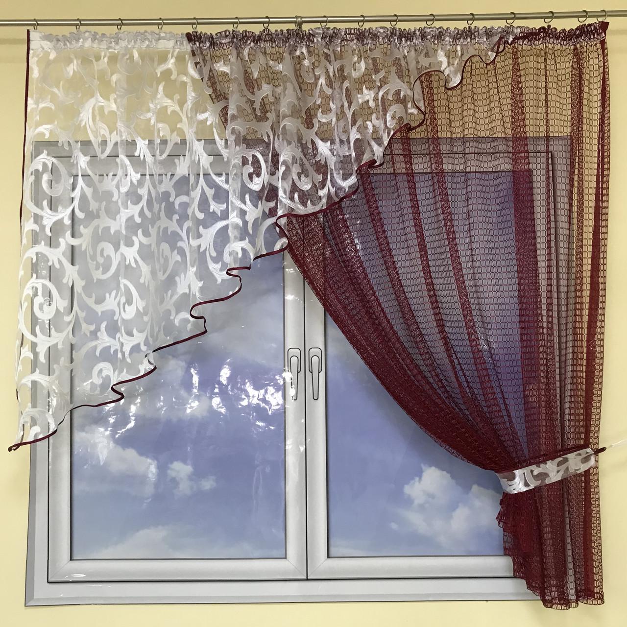 Фіранка коротка з сітки ALBO 400x180 см Бордовий - фото 10