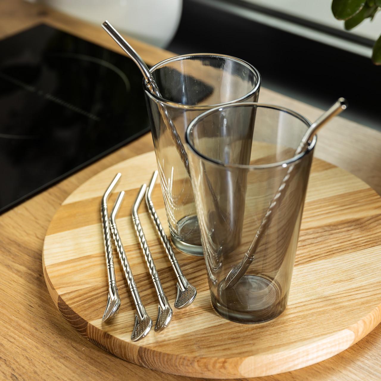 Набор многоразовых ложек-трубочек для напитков со щеткой для мытья из нержавеющей стали 6 шт. 19,5 см Серый (HP-20-54) - фото 4 Набор многоразовых ложек-трубочек для напитков со щеткой для мытья из нержавеющей стали 6 шт. 19,5 см Серый (HP-20-54) - фото 4