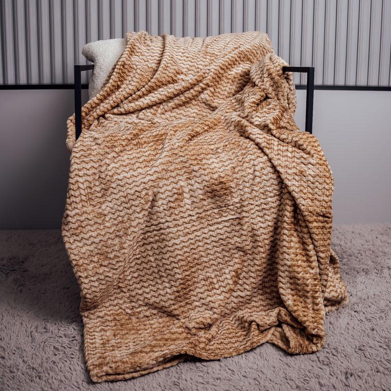 Плед велюровый Волна двухспальный Темно-кирпичный/Бежевый (10084) - фото 1