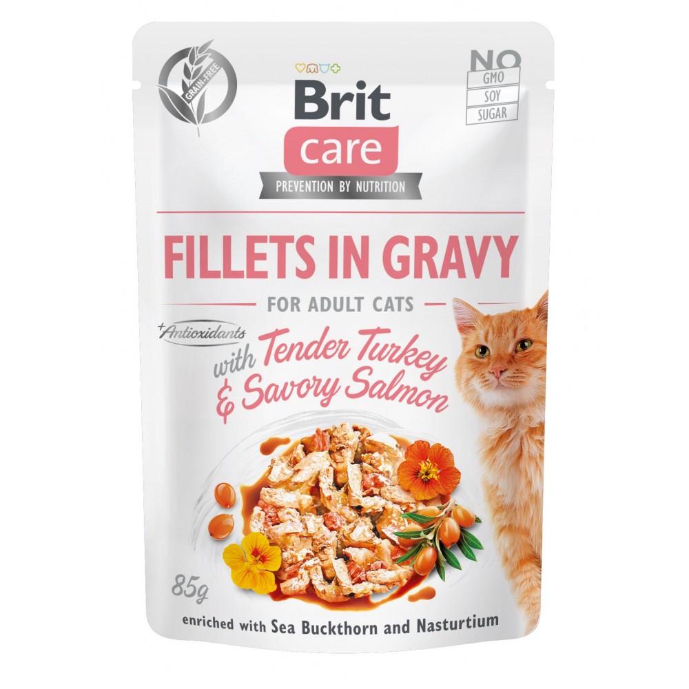 Корм влажный Brit Fillets in Gravy Tender Turkey и Savory Salmon для кошек филе в соусе с индейкой и лососем 85 г (34806836)