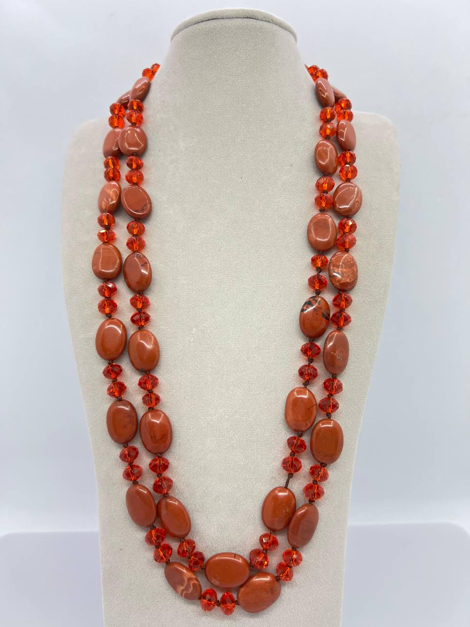 Бусы яшма и хрусталь 122 см Красный (10973)