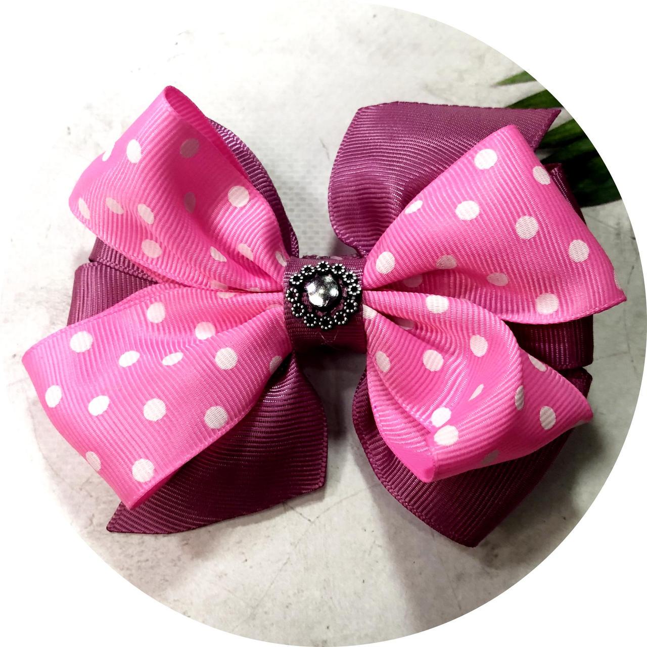 Бантик для волос детский на заколке 11 см Розово-сиреневый (10134)