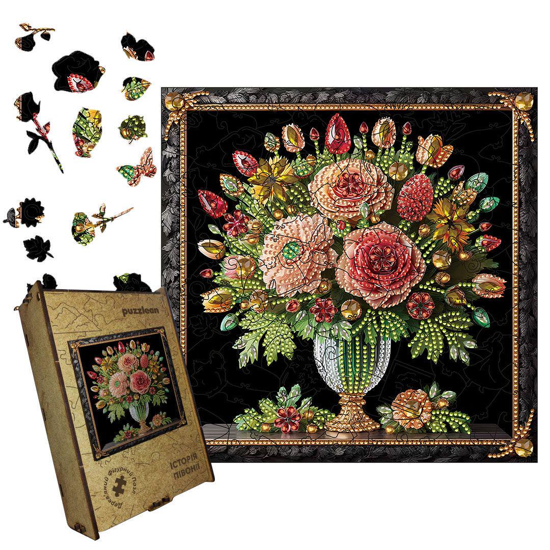 Пазл дерев'яний Історія Півонії А3 дерев'яна коробка 200 елементів