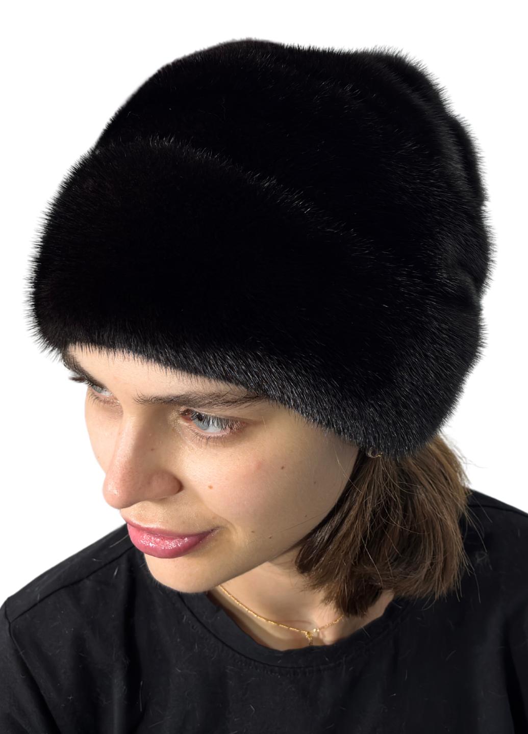 Шапка женская Меховой стиль Конфетка из натурального меха норки XL-XXL Темно-коричневый (043/A)