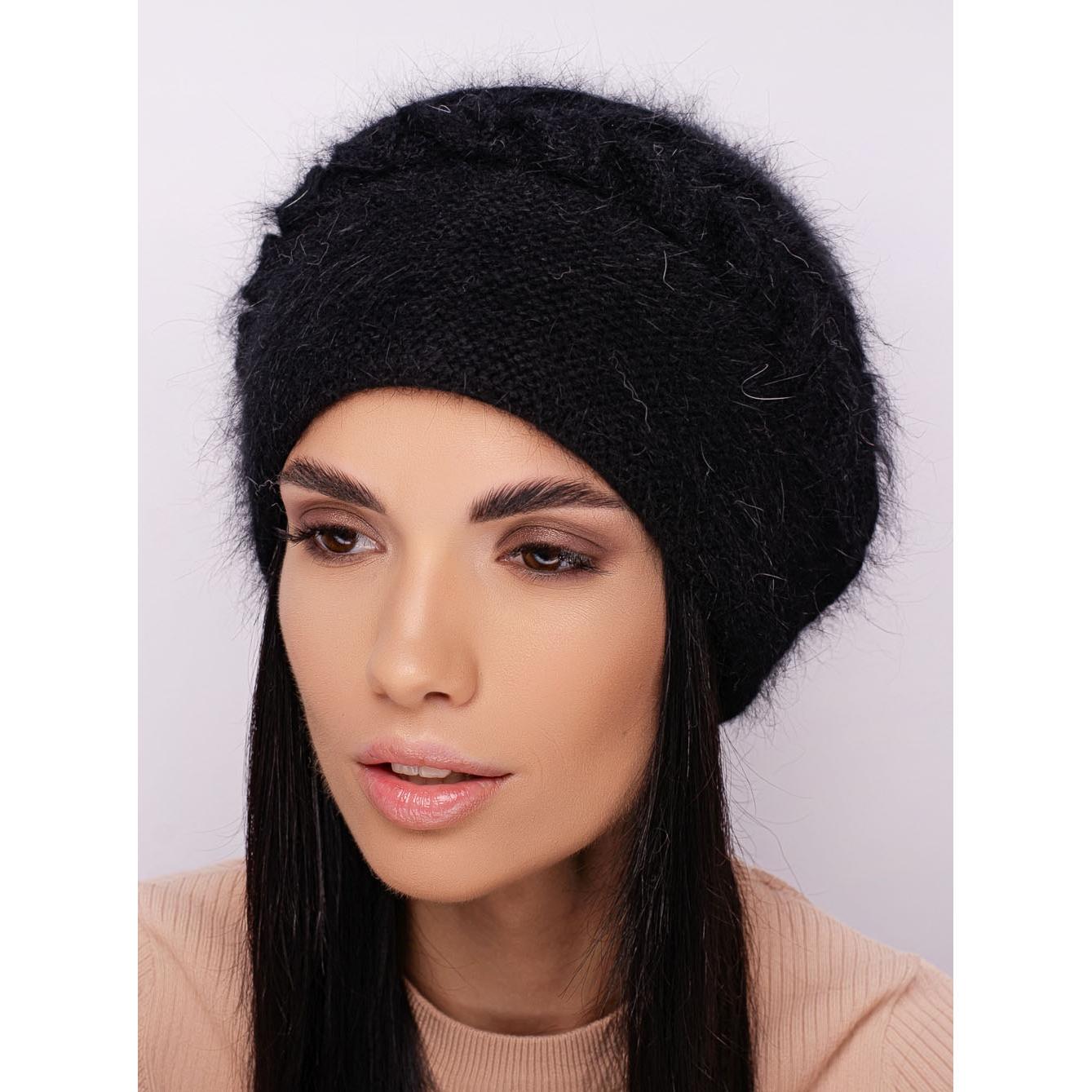 Шапка женская ангоровая двойная с объемным узором зимняя Leks Ванесса Черный Шапка женская ангоровая двойная с объемным узором зимняя Leks Ванесса Черный