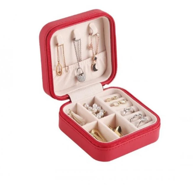 Шкатулка для украшений компактная из экокожи на молнии 10х10х5 см Красный (ШДД-5-5)