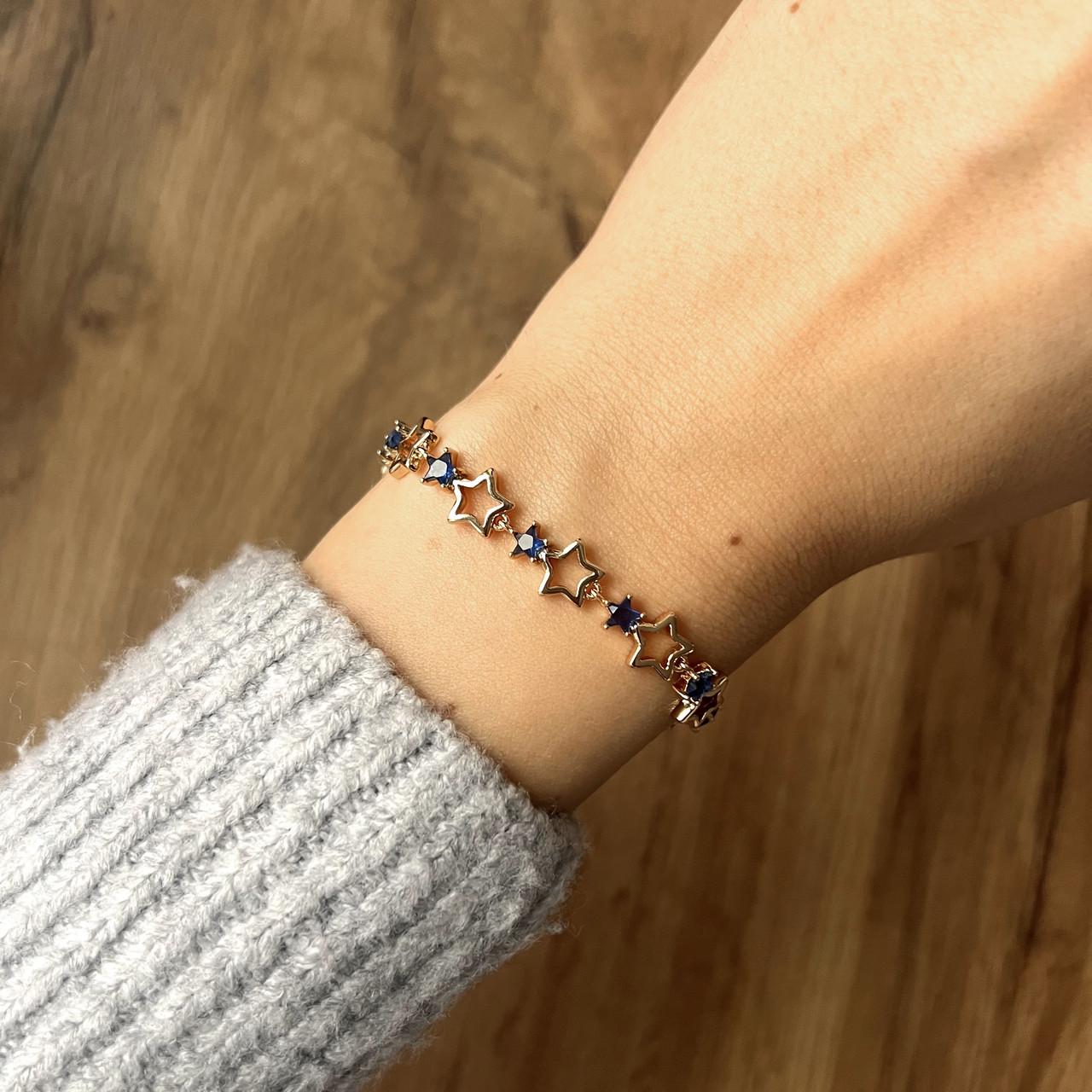 Браслет зірки з синіми фіанітами медична сталь позолота (x204-2) - фото 2 Браслет зірки з синіми фіанітами медична сталь позолота (x204-2) - фото 2