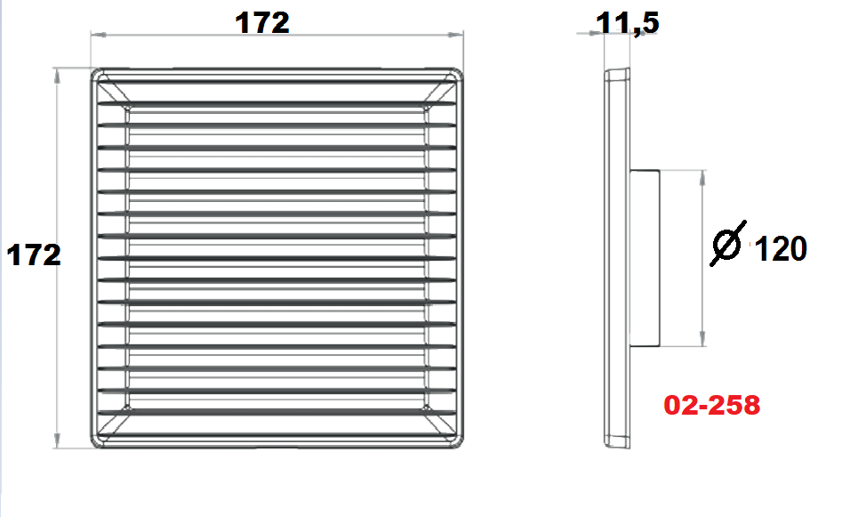 Решетка вентиляционная пластиковая с сеткой AirRoxy AKUSzSg 170x170 120 Черный (02-258) - фото 3