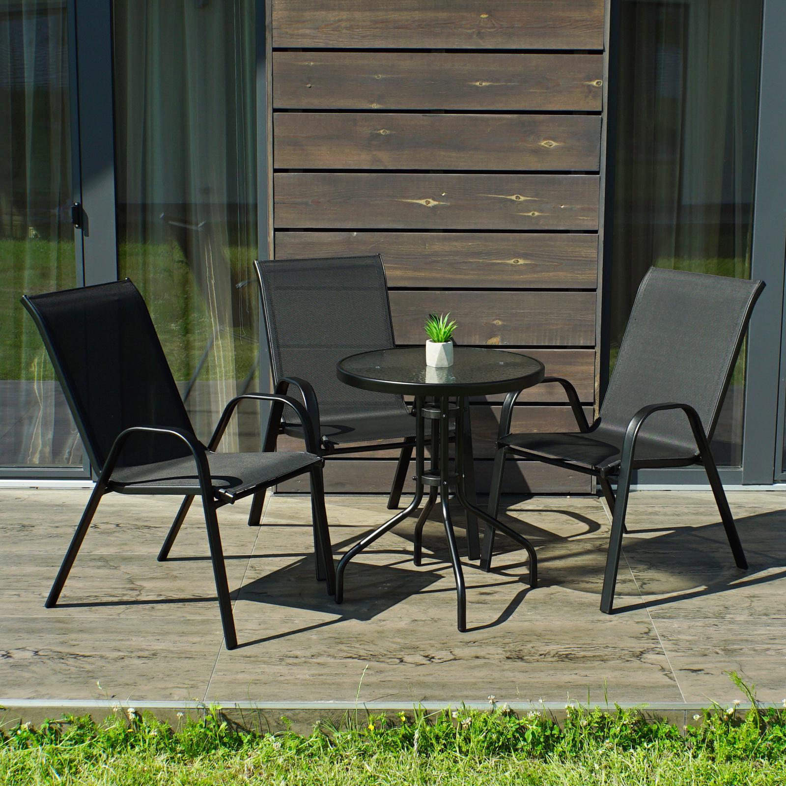 Комплект садовой мебели 4Points Udine-3 круглый стол и 3 кресла Черный Комплект садовой мебели 4Points Udine-3 круглый стол и 3 кресла Черный