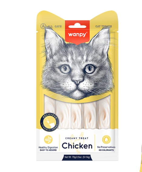 Лакомство для кошек Wanpy Creamy Lickable Treats Chicken влажный корм с курицей 5 шт. 14 г (RAC-49)