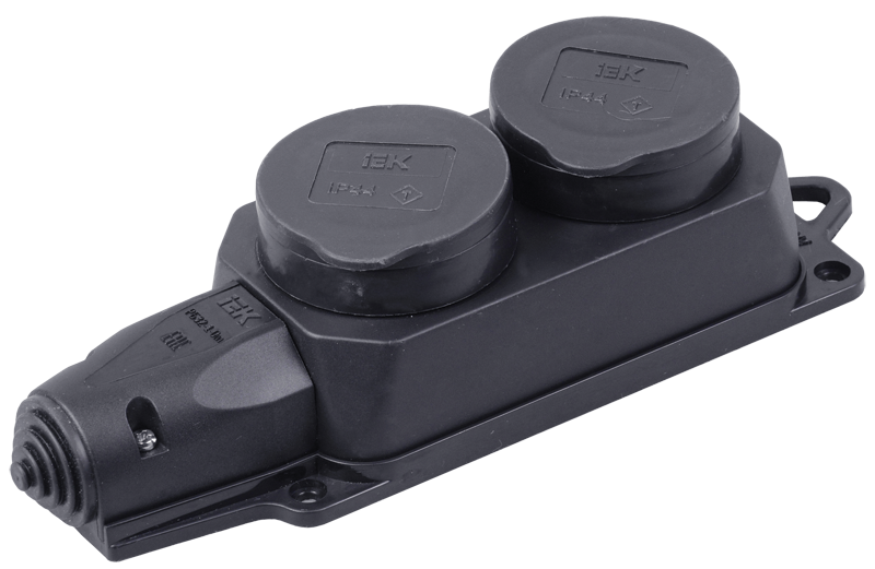 Колодка OMEGA УЕК 16A IP44 2 гнезда с защитными крышками РБ32-1-0м каучук (PKR62-016-2-K02)