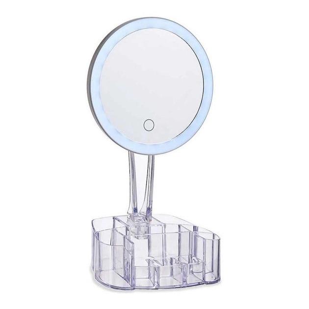 Зеркало настольное косметическое с Led подсветкой Cosmetic Mirror XH-086 с органайзером для косметики 150 мм Белый (U086)