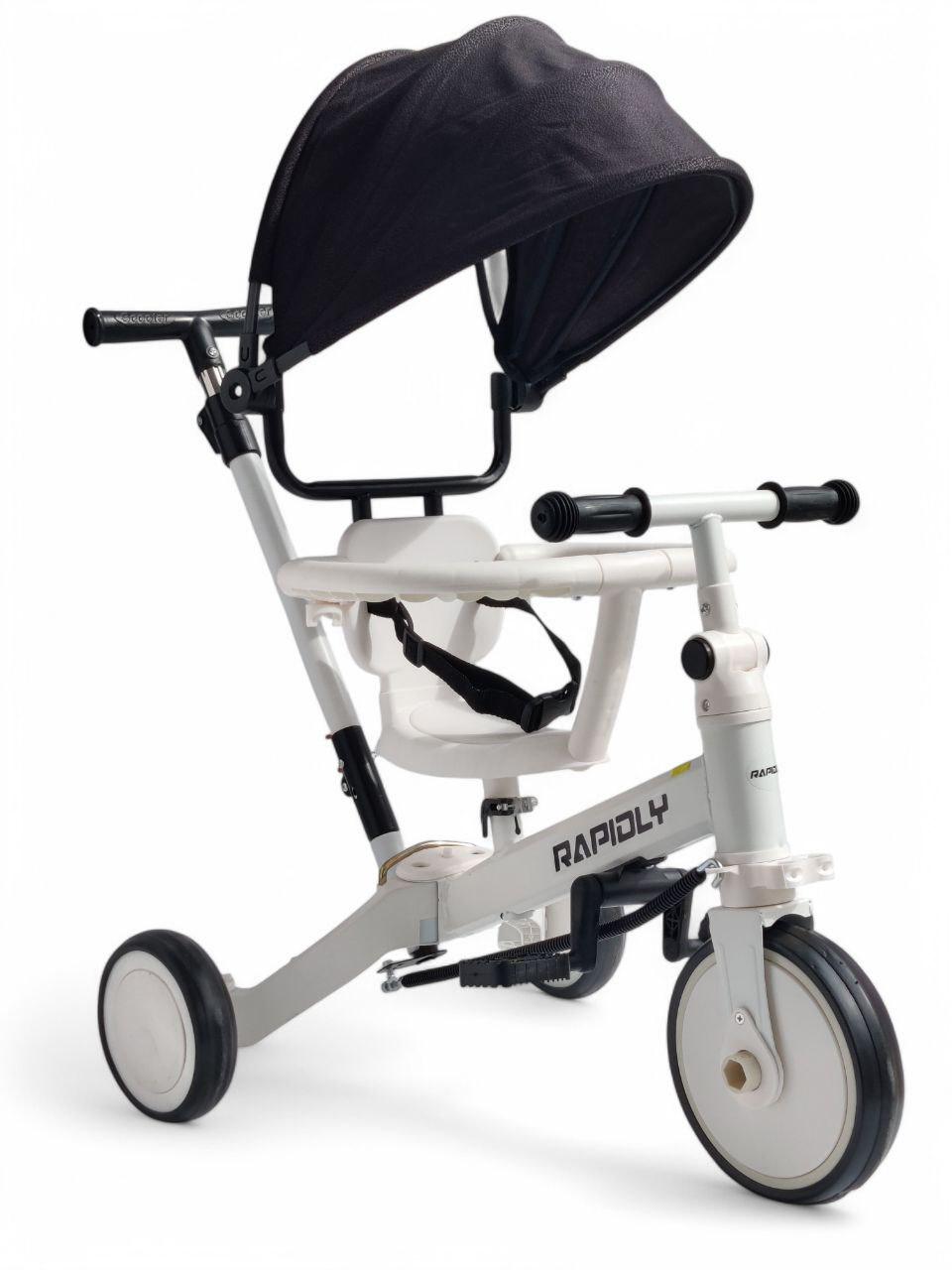 Дитячий велосипед коляска 3в1 Rapidly NN519 із батьківською ручкою на 3 колесах з дашком Білий з чорним (NN519r-s) - фото 1 Дитячий велосипед коляска 3в1 Rapidly NN519 із батьківською ручкою на 3 колесах з дашком Білий з чорним (NN519r-s) - фото 1