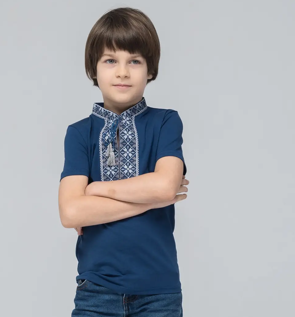 Футболка-вышиванка детская на мальчика трикотажная 128 см Синий (д-42-128) - фото 3 Футболка-вышиванка детская на мальчика трикотажная 128 см Синий (д-42-128) - фото 3