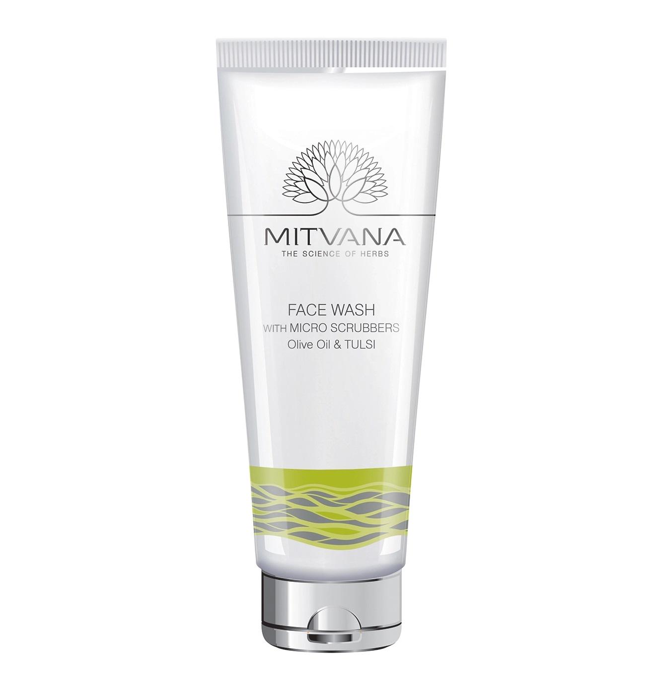 Средство для умывания лица с эффектом скрабирования Mitvana Face Wash With Microscrubbers with Olive & Tulsi 100 мл (8908002915259)