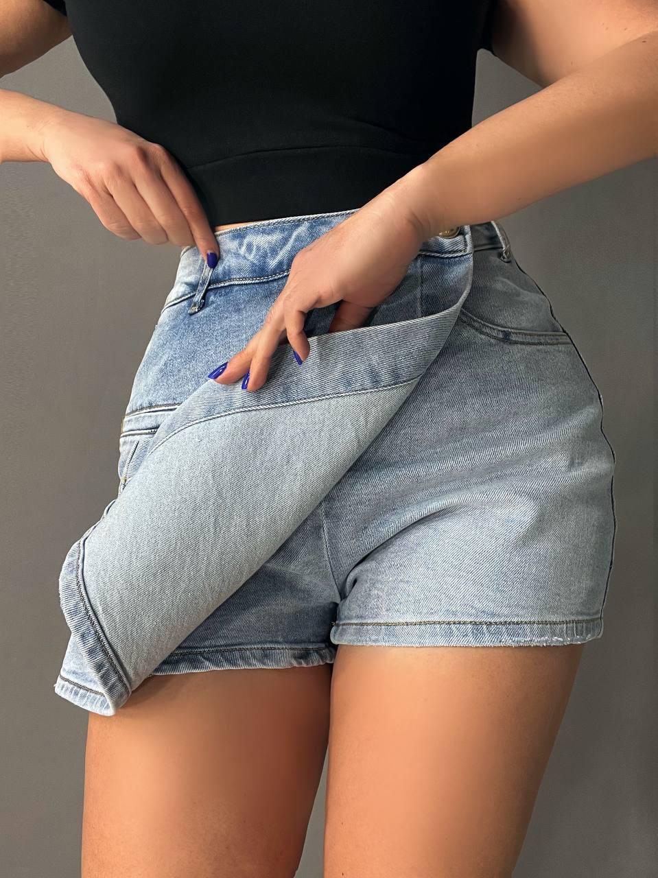 Шорты юбка женские M.Sara 6077 джинсовые короткие L Голубой (4142) - фото 3 Шорты юбка женские M.Sara 6077 джинсовые короткие L Голубой (4142) - фото 3