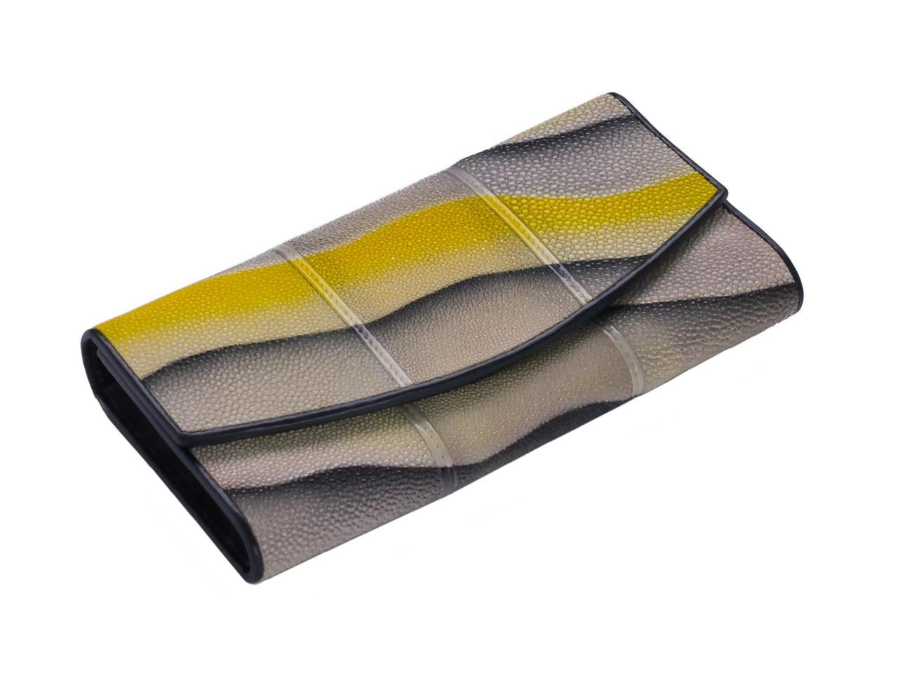 Кошелек Ekzotic leather из кожи ската Бежево-желтый (stw06)