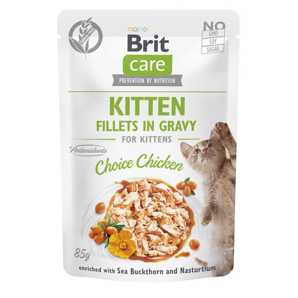 Корм влажный Brit Fillets in Gravy Choice Chicken Kitten для котят филе в соусе с курицей 85 г (34806838)