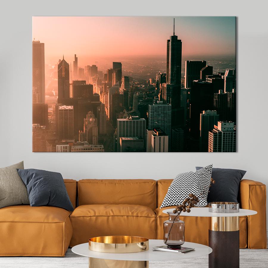 Картина город Розовый туман над Чикаго 51x34 см (A569-1)