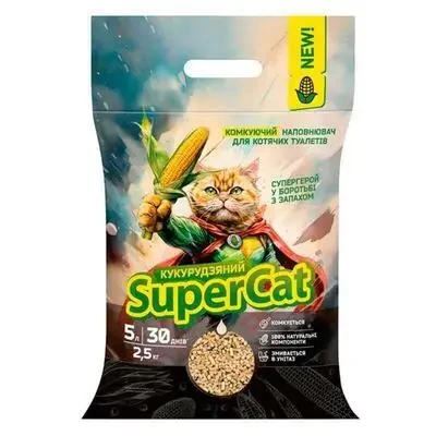 Наполнитель для кошачьего лотка кукурузный Super Cat комкующий 2,5 кг (арт. 3539)