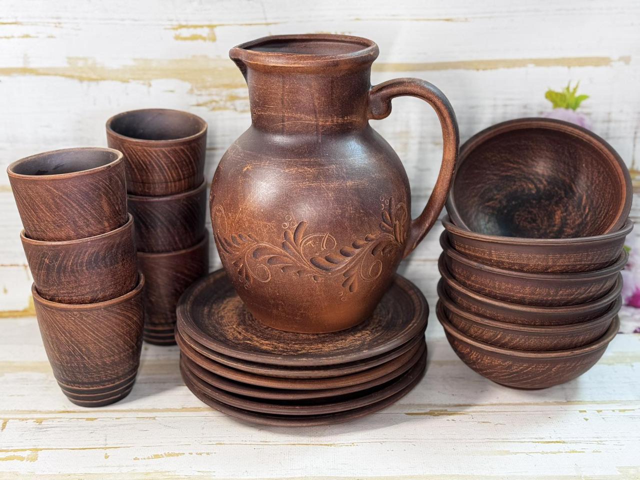 Сервиз глиняный на 6 персон 19 предметов (2701743169)