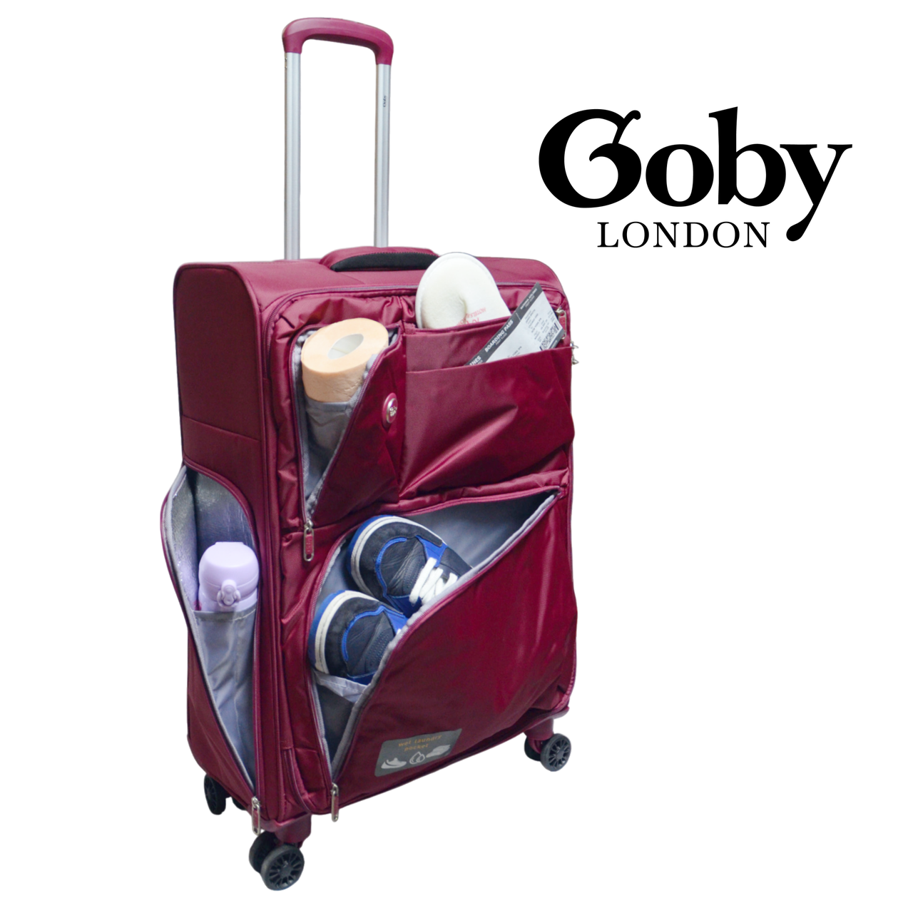 Валіза Goby London GB-3004/24 текстильна з кишенями 4 колеса замок TSA 24" 65 л Red (2503870069) - фото 2 Валіза Goby London GB-3004/24 текстильна з кишенями 4 колеса замок TSA 24" 65 л Red (2503870069) - фото 2