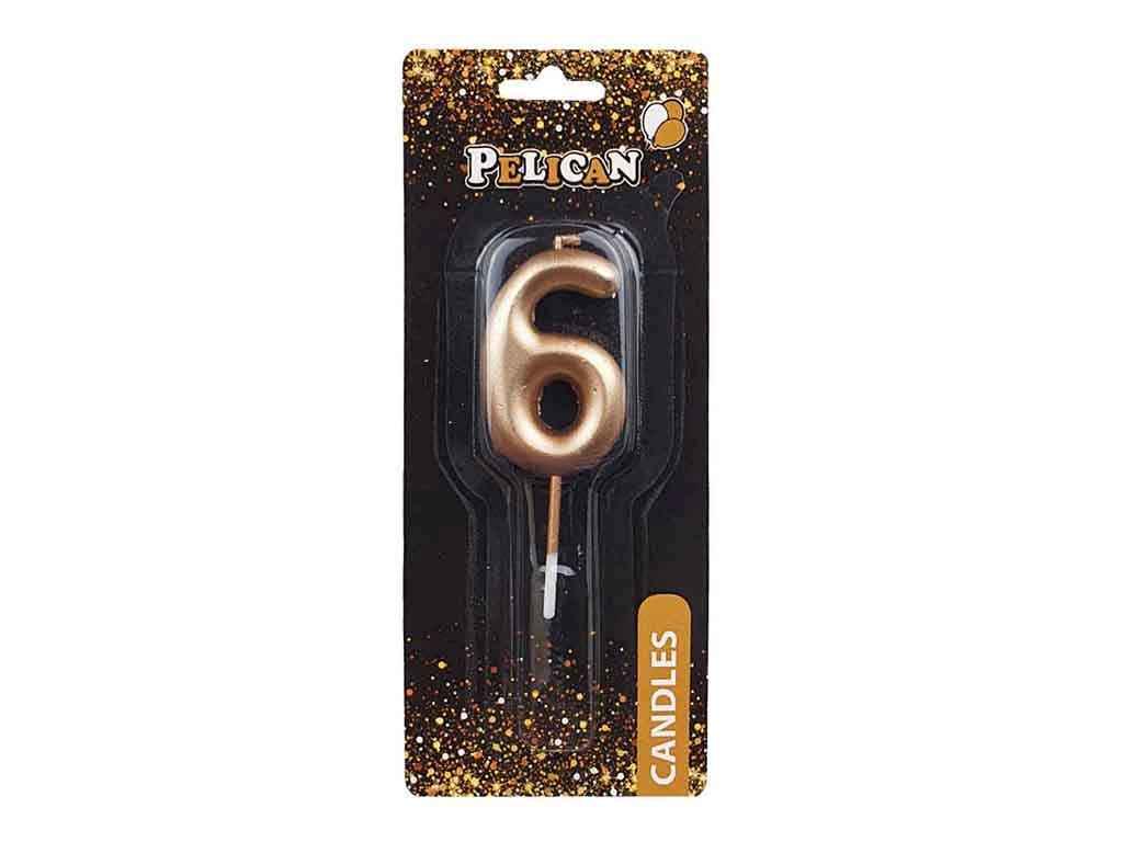 Свеча для торта Pelican 6 4,5 см Золотистый (864516)