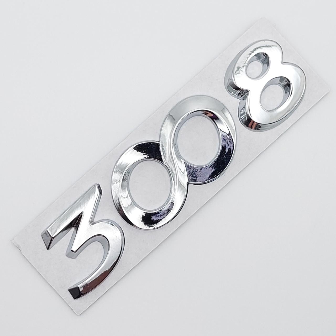 Эмблема надпись 3008 металл Peugeot Хром глянцевый (1759816970)