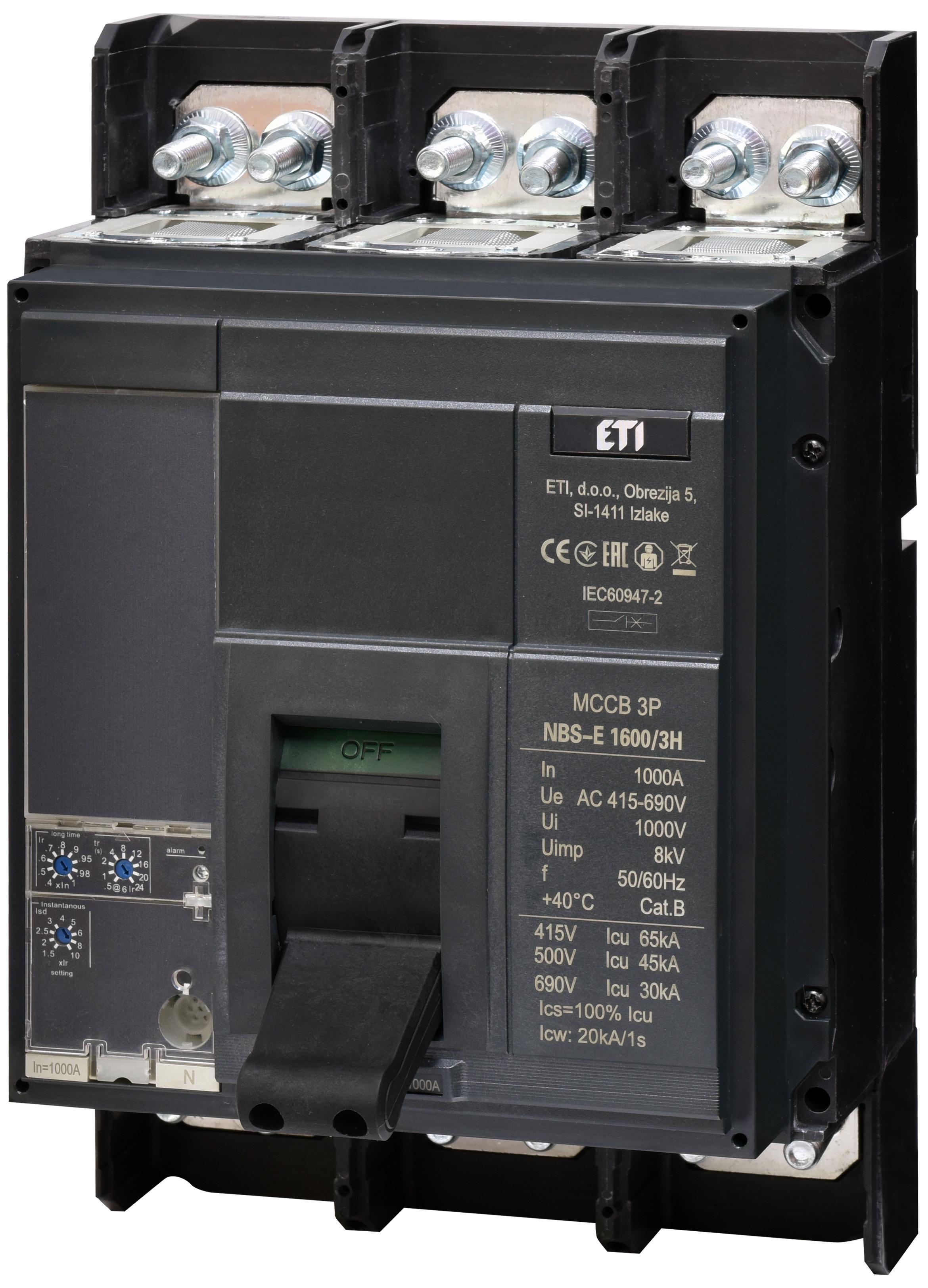 Автоматический выключатель ETI NBS-E1600/3H 3Р 1000А 65кА (4673181)