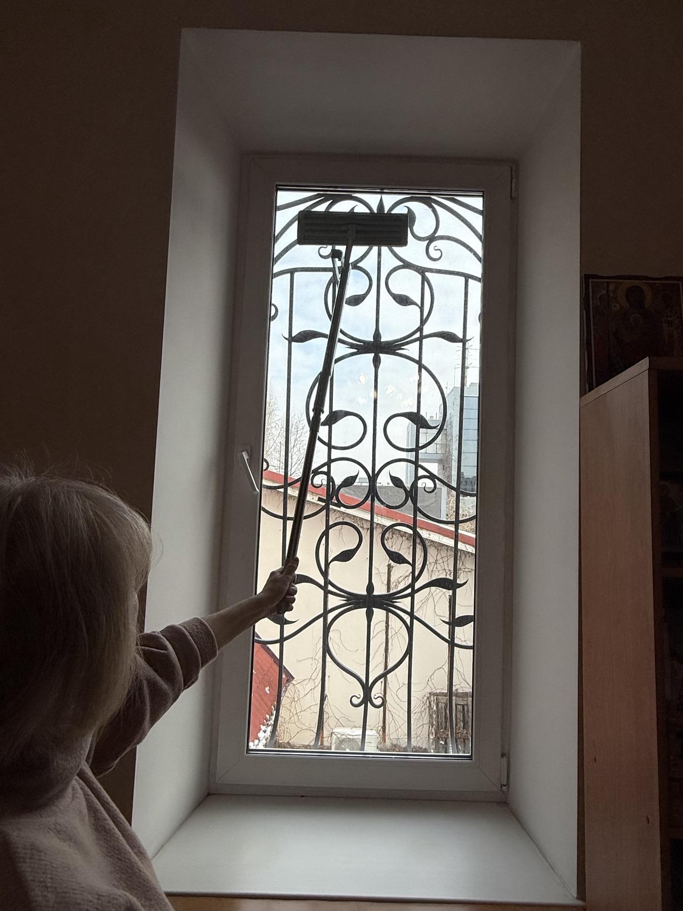 Швабра-окномойка автомат PREMIUM с механизмом отжима с 2 насадками и металлической ручкой 120 см (26566369) - фото 5