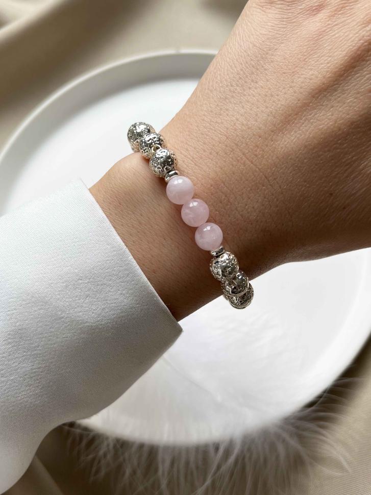 Браслет женский из серебряной лавы с розовым кварцем (4999)