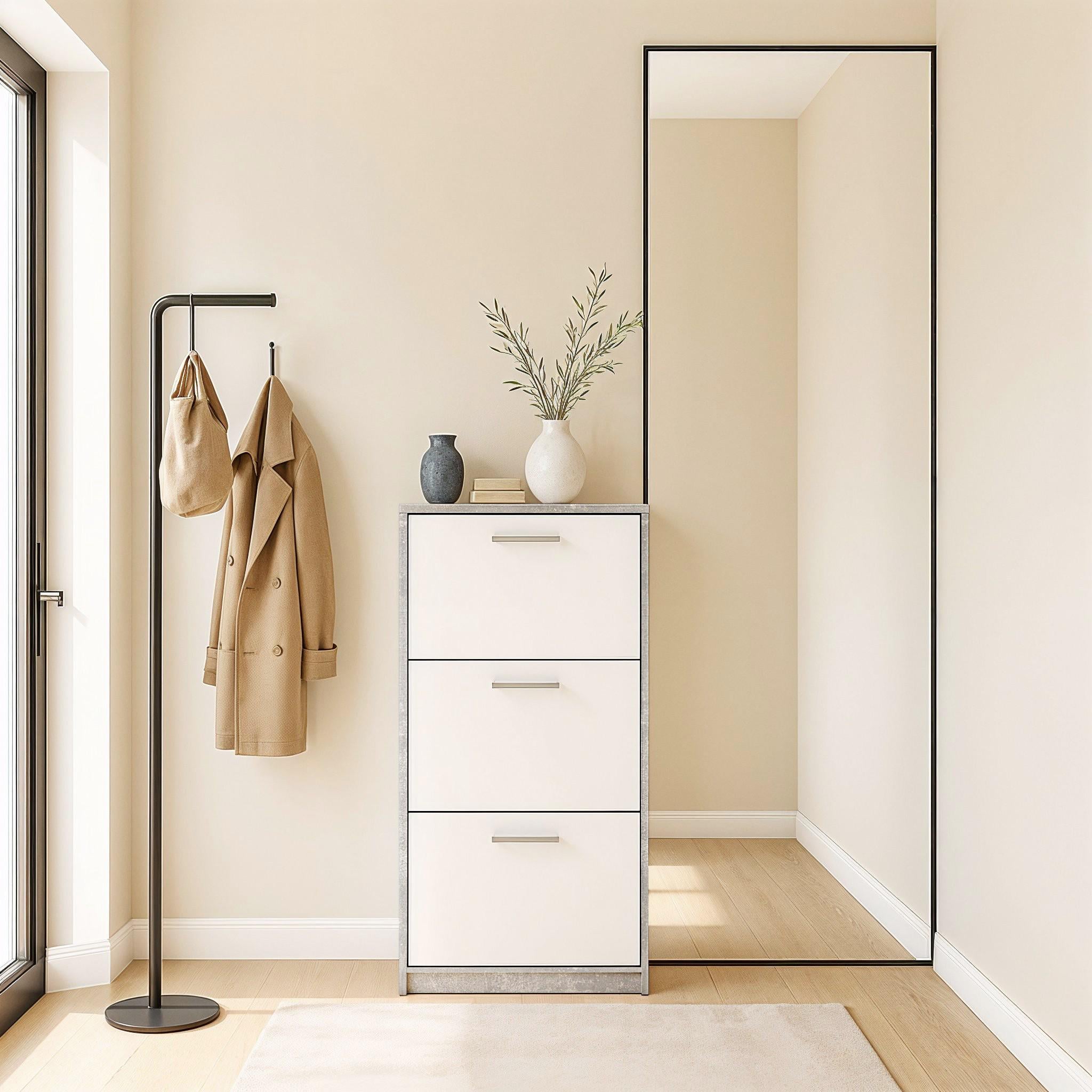 Тумба для обуви Argo-3 590x254x1250 мм Бетон/Белый