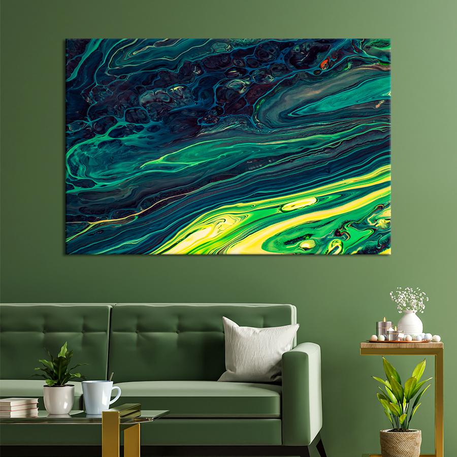 Картина Абстрактна рідина в зеленому та синьому кольорі 120x80 см (A894-1)