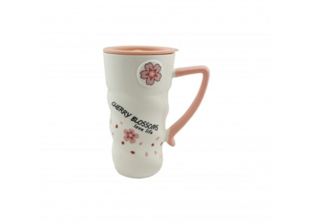 Чашка Flowers з кришкою і ложкою 400 мл Білий (CY-6052)